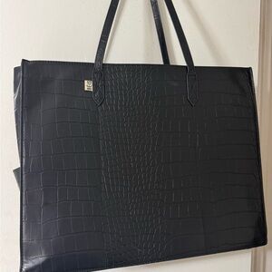 BEIS Black Croc-Embossed Tote Bag